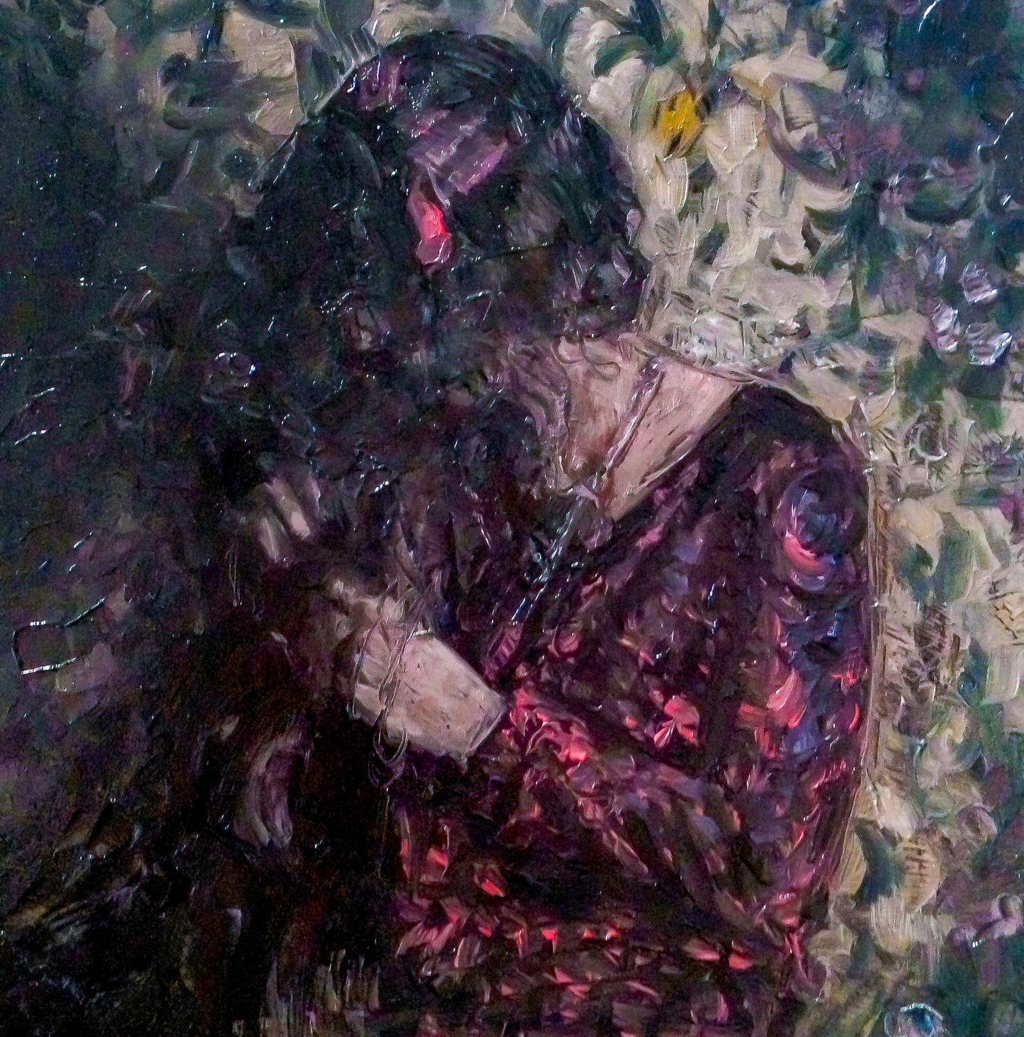 Abstract oil painting of woman in purple shades by E.E. Jacks