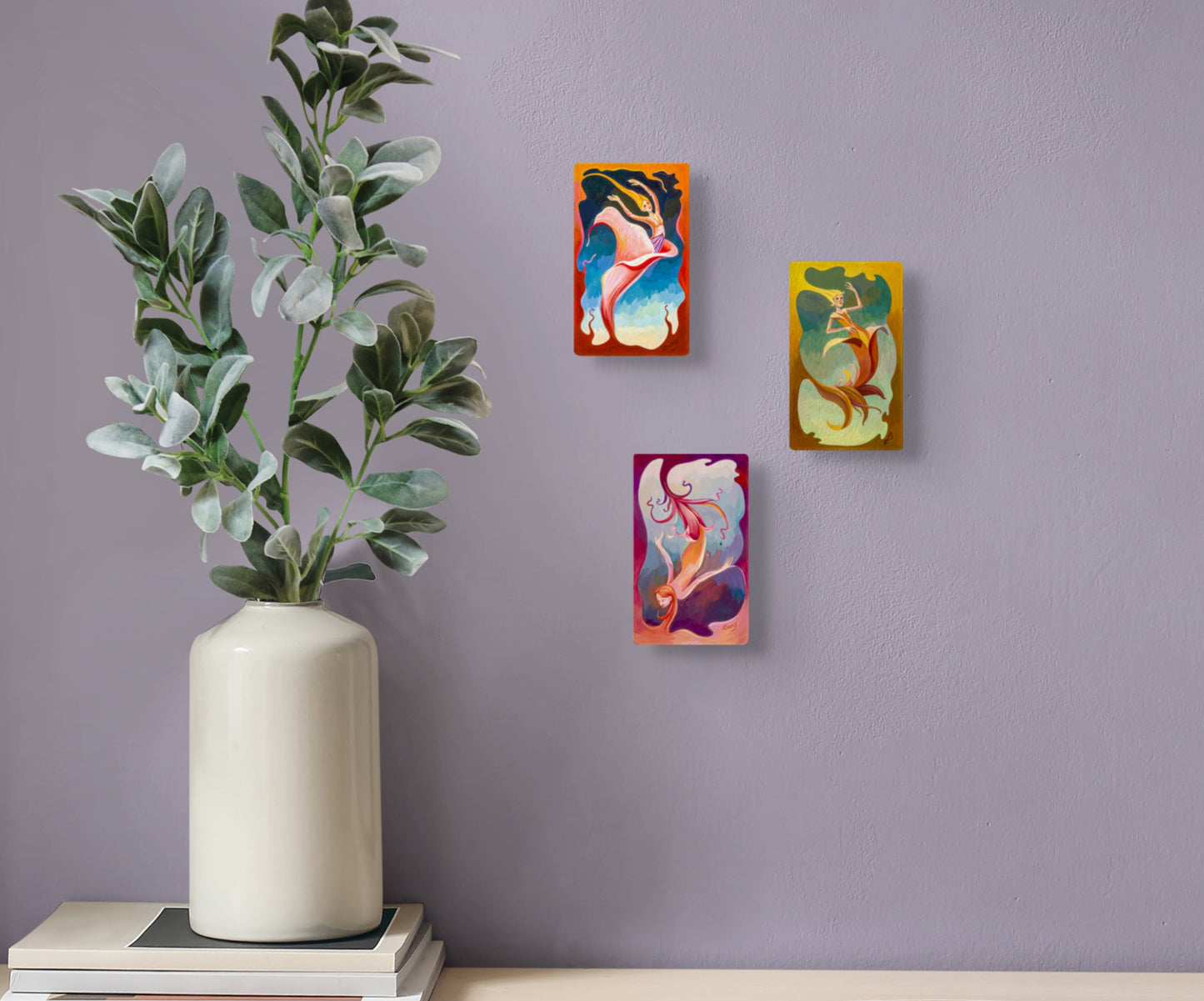 Dany's Bloom series works beautifully as a set as shown here with all three works hanging together over a table.