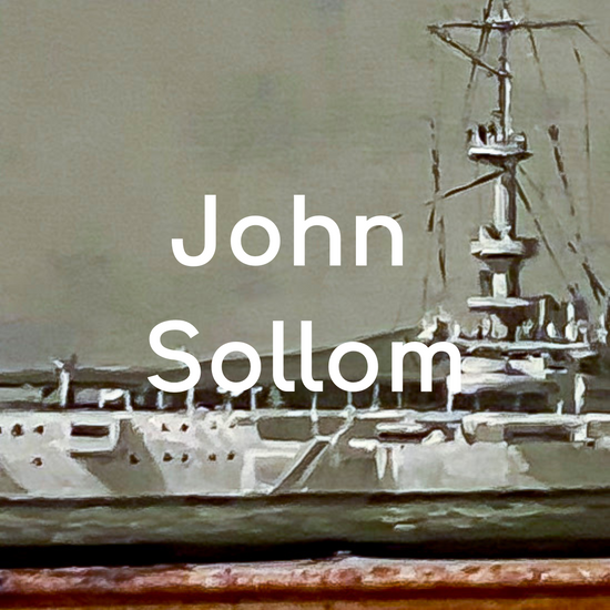 Artist John Sollom name on a close up of his USS Washington oil painting
