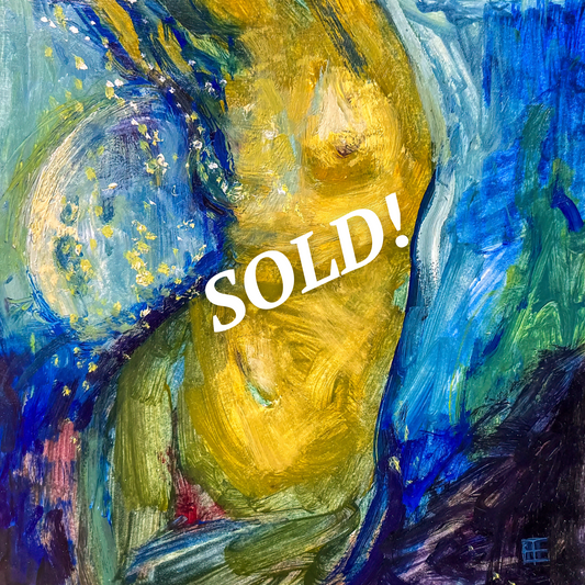 6"x6" painting w/wood frame; 9"x9" artist E. E. Jacks