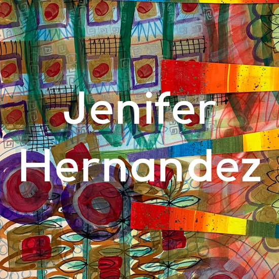 Jenifer Hernandez artist name with a close-up section of her work