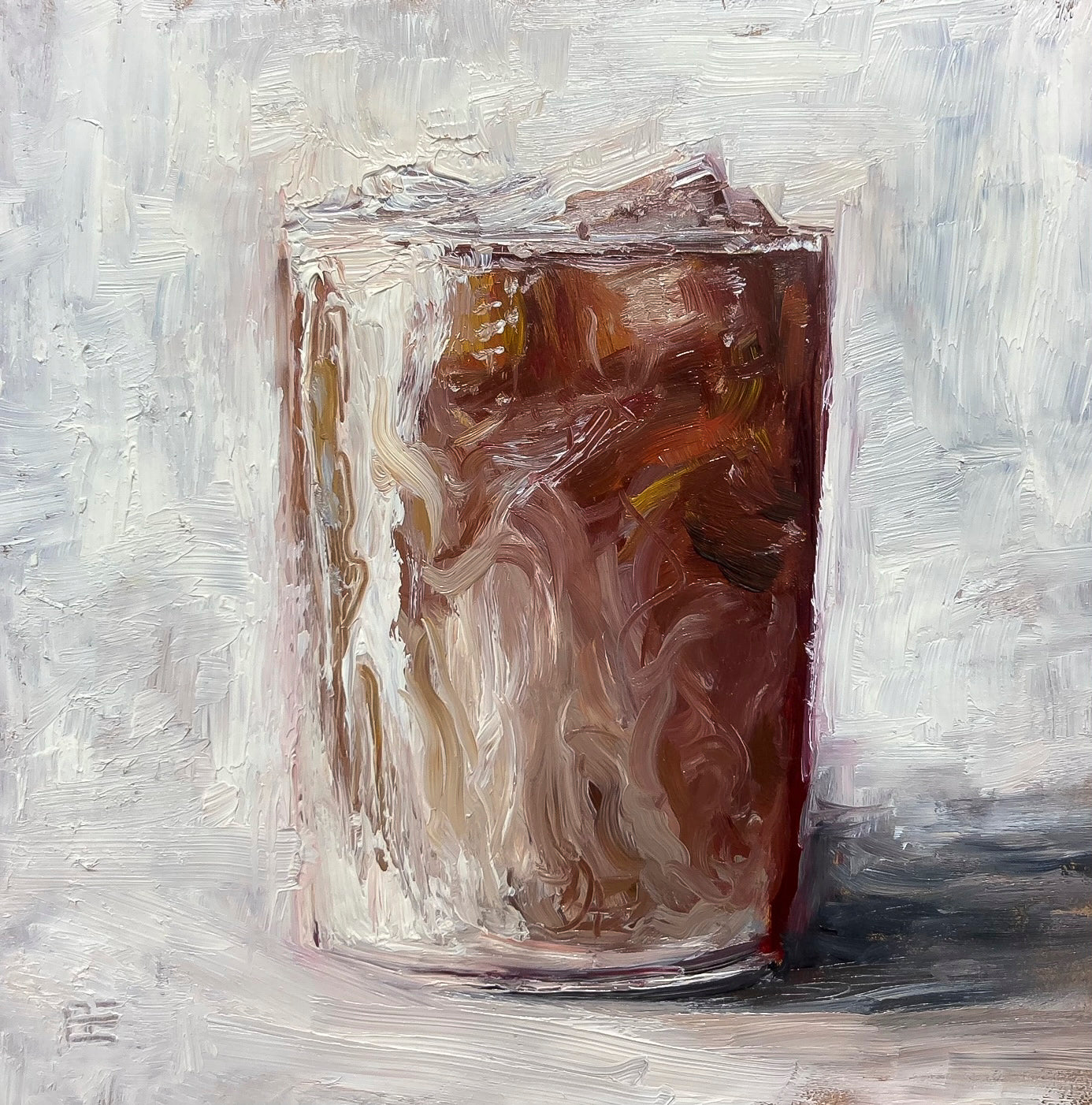 Oil painting of iced Oil painting of iced Oil painting of iced beverage by E. E. Jacks titled Afternoon