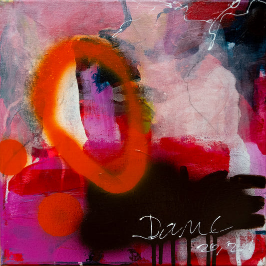 Colorful abstract painting using acrylic paint titled 'Dance' by artist Steffi Möllers; measures 12"x12"