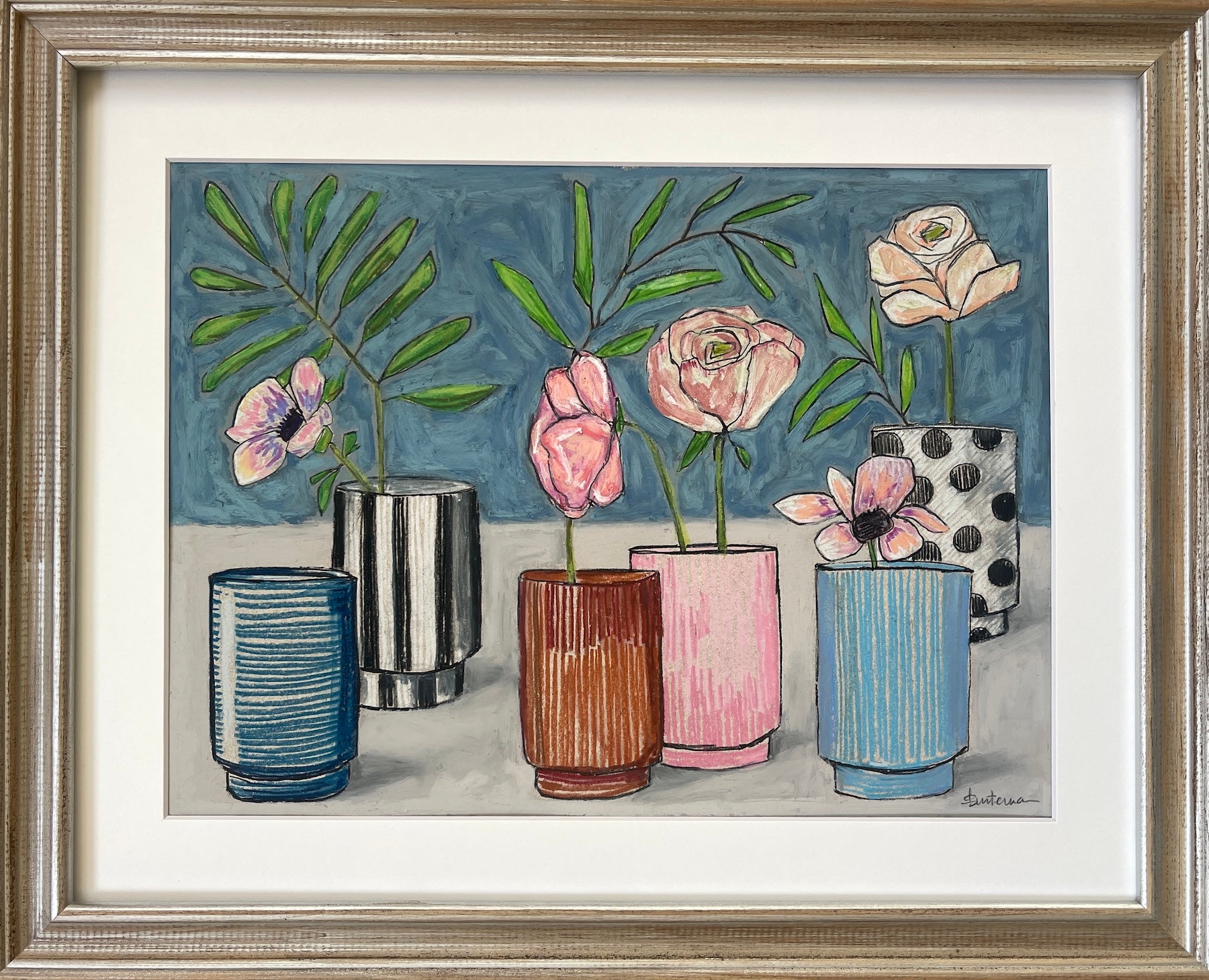 Fill Your Cups shown in its golden frame with white mat. 