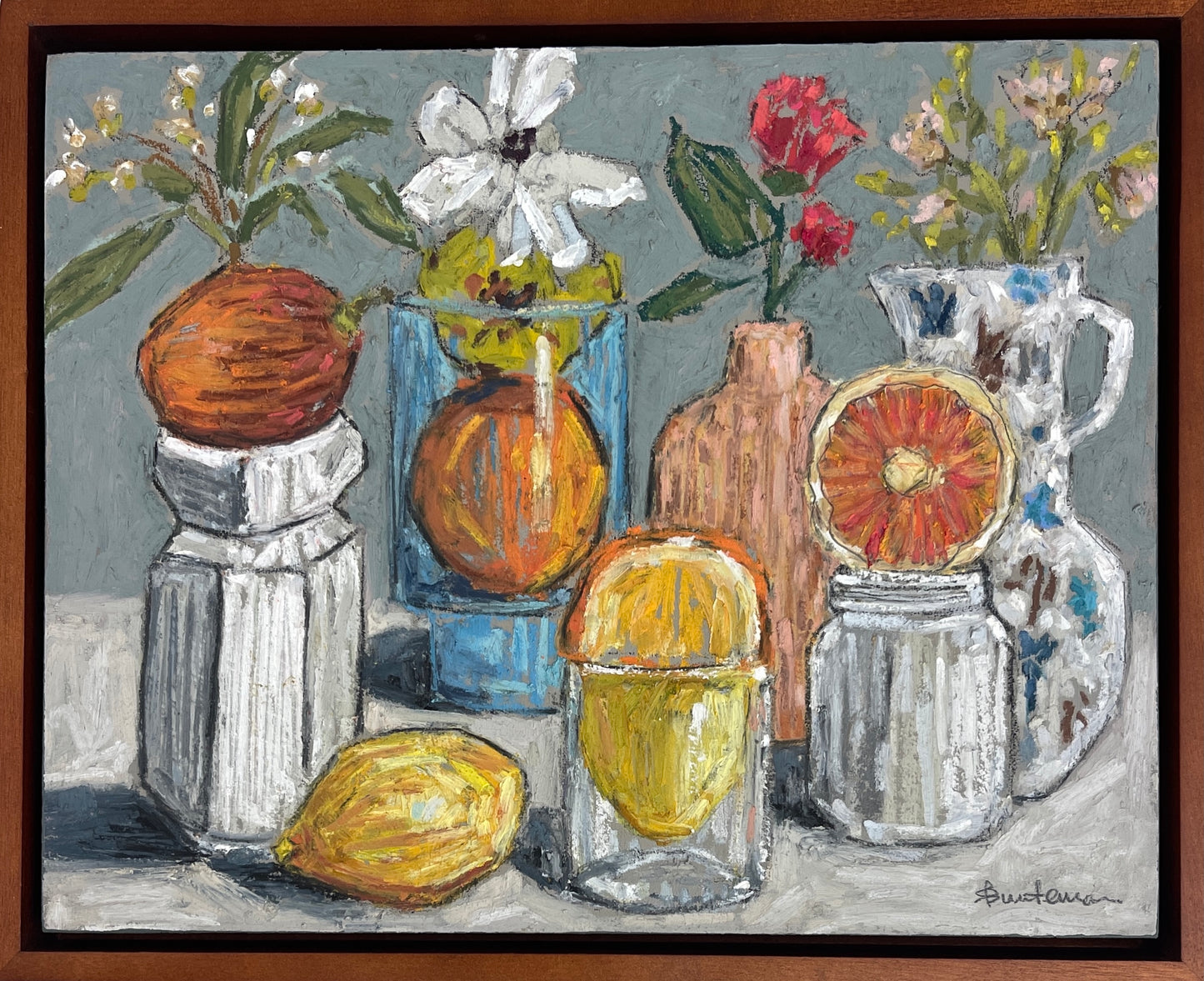 When the Flowers Ran Out shown in its wooden cradle frame.