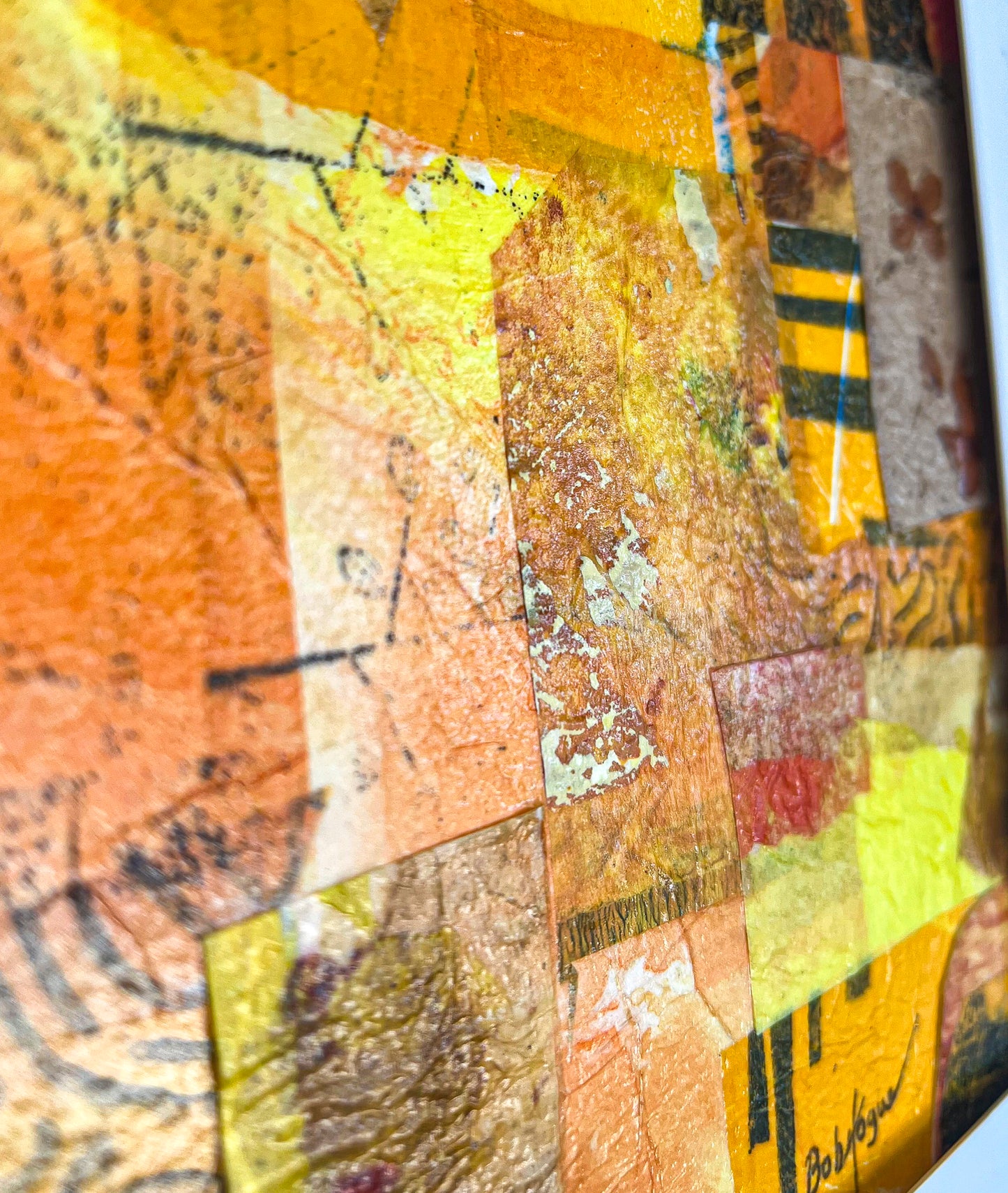 This side view of "Safari" shows the textures created by paper strips that comprises this painting.