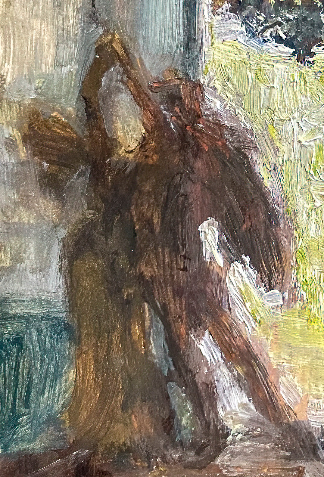 A close up zoomed image of the statue of the two dancers. The brushstrokes in oil creates a beautiful texture.