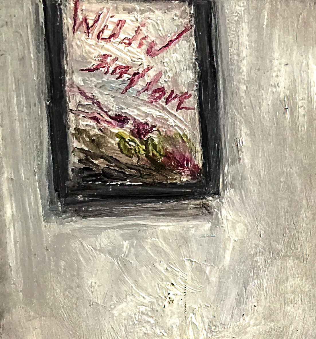 A zoomed image of the painting that hangs above the small child with the words - Wilder Shores of Love.